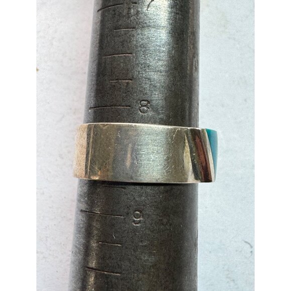 Estate Sterling Silver 925 Multi-Stone Inlay Ring Blue Green Orange Band Sz 8.5 - Picture 7 of 8